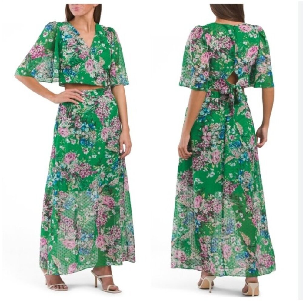Kensie Green Floral 2 Piece Skirt Set, Size 12